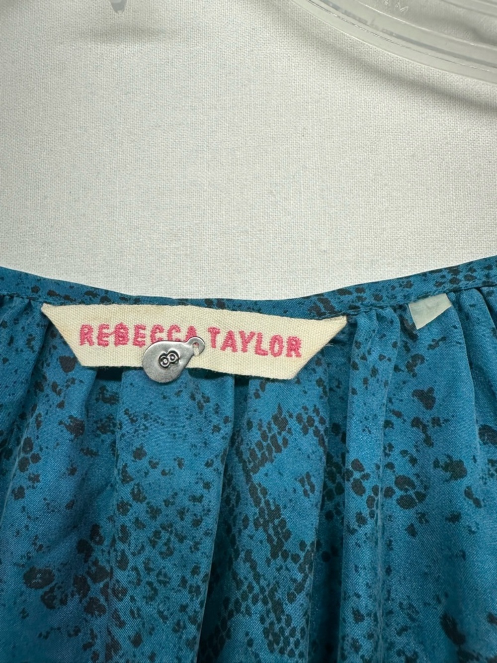 Rebecca Taylor Dress Python Print 3/4 Sleeve Silk Tie Waist Ruffle Blue Size 8 - Picture 4 of 9